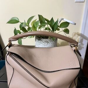 LOEWE Grained Calfskin Medium Puzzle Bag (Sand/Mink)